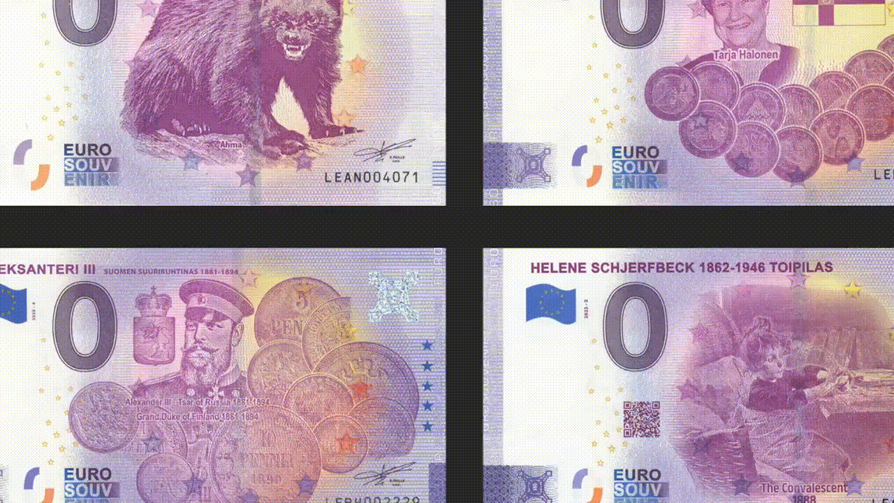 Nolla-euro seteleiden animaatio